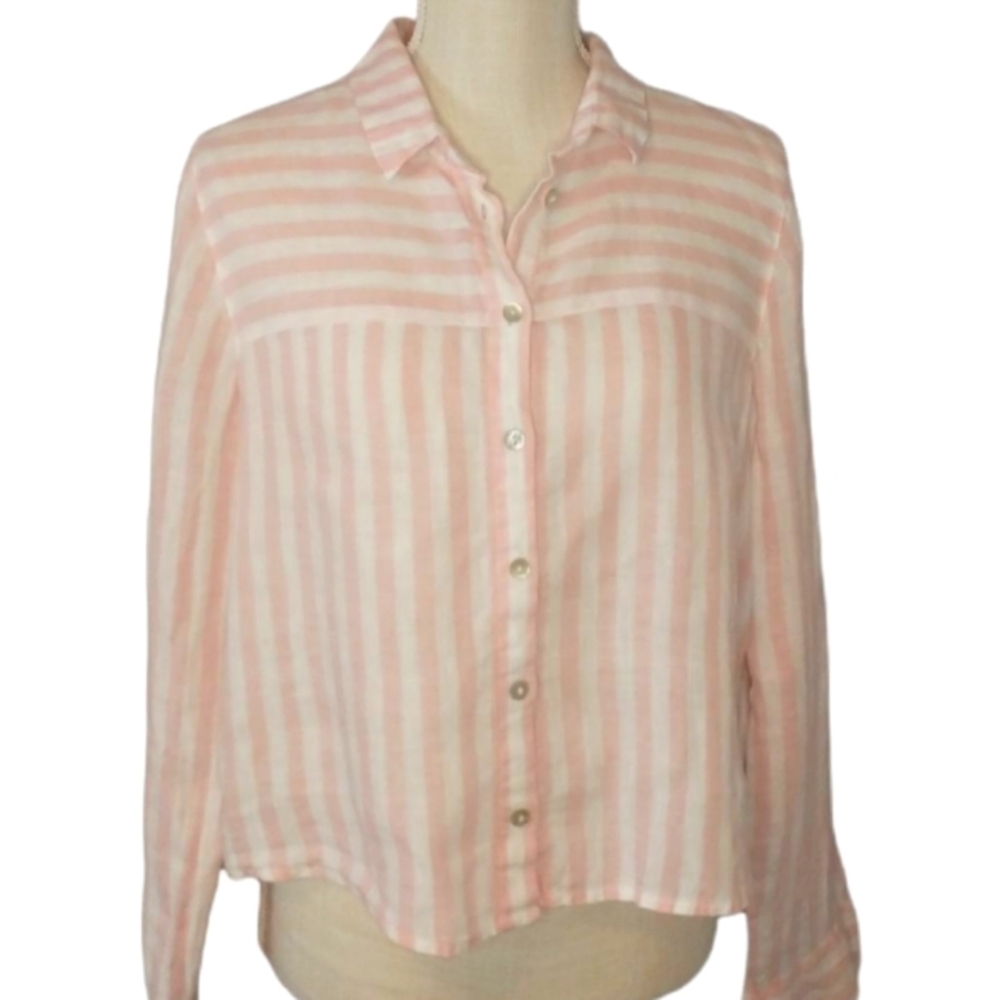 Cynthia Rowley 100% Linen Cropped Button Down Shirt.